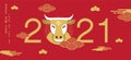 Chinese new year, 2021, Happy new year greetings, Year of the OX, modern design. Translate : OX