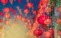 Chinese new year lanterns in chinatown.Text mean happiness and g Royalty Free Stock Photo