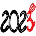 Chinese New year 2023 lettering with rabbit head,calligraphy text designLunar,black numbers with traditional zodiac Royalty Free Stock Photo