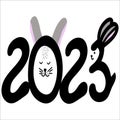 Chinese New year 2023 lettering with rabbit head,calligraphy text designLunar,black numbers with traditional zodiac Royalty Free Stock Photo