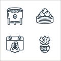 chinese new year line icons. linear set. quality vector line set such as radish, rooster, dumpling