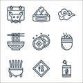 chinese new year line icons. linear set. quality vector line set such as firework, good luck, incense, dumpling, coins, noodles,