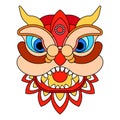 Chinese New Year Lion Dance Head. Flat vector illustration. Royalty Free Stock Photo