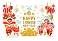 Chinese New Year Lion Dancing vector concept Royalty Free Stock Photo
