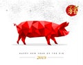 Chinese New Year 2019 low poly red pig card