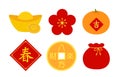Chinese New Year Lucky elements flat vector illustration set Royalty Free Stock Photo