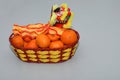 Chinese New Year mandarin oranges, fruits basket with Chinese dragon, Lunar new year, Spring festival Royalty Free Stock Photo