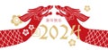 2024 Chinese New Year minimalistic cars, year of the Dragon. Two red Chinese zodiac dragons in geometric flat modern