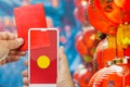 Chinese new year , mobile red pocket wallet on cellphone