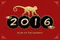 Chinese New Year 2016 monkey gold red card Royalty Free Stock Photo