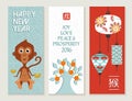 Chinese new year 2016 monkey label card set cute Royalty Free Stock Photo