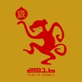 Chinese New Year, monkey paper cut art, red stamp with Chinese artr.