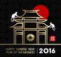 Chinese new year 2016 monkey temple traditional Royalty Free Stock Photo