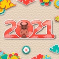 Chinese New Year 2021 with Ox, Eastern Traditional Artwork