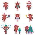 Chinese new year of the Ox 2021 flat icons set Royalty Free Stock Photo