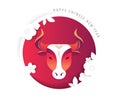 Chinese new year 2021 year of the ox, red cow, Chinese zodiac symbol. Vector background with traditional oriental Royalty Free Stock Photo