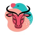 Chinese new year 2021 year of the ox, red cow, Chinese zodiac symbol. Vector background with traditional oriental Royalty Free Stock Photo