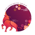 Chinese new year 2021 year of the ox, red cow, Chinese zodiac symbol. Vector background with traditional oriental Royalty Free Stock Photo