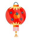 Chinese New Year paper lantern. Traditional Asian festival vector illustration. Lamp with pattern and drawings and light Royalty Free Stock Photo