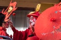 Chinese New Year parade in Usera neighborhood, Madrid. Spain. Close-up of a character painted as a Chinese god or devil in