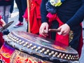 Chinese new year 2019 Paris France - Musican playing gong in street