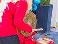 Chinese new year 2019 Paris France - Musican playing gong in street