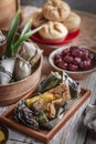 Chinese New Year party table with food and traditional decorations Royalty Free Stock Photo