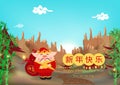 Chinese New Year, 2019, Pig adorable zodiac with bottle gourd, mountains and bamboo forest, celebration in village holiday Royalty Free Stock Photo