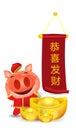 Chinese new year 2019 pig cartoon isolated elements for artwork wealthy,Chinese Translation rich Zodiac sign for greetings
