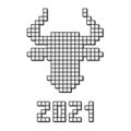 The Chinese new year. 2021. Pixel art. White metal Bull Symbol of the New year. Vector Astrological sign of the bull