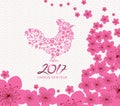 Chinese New Year 2017. Plum blossom and rooster background Royalty Free Stock Photo