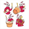 Chinese new year rabbit beating drums and holding wall decoration in flat design Royalty Free Stock Photo