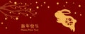 2023 Chinese New Year rabbit design, gold on red Royalty Free Stock Photo