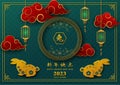 Chinese new year 2023,year of the rabbit with gold asian elements on green backgroundChinese translate mean happy new year,rabbit