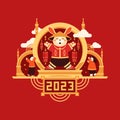 2023 Chinese New Year of rabbit greeting card isometric vector Asian lunar calendar holiday