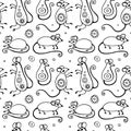 Chinese New Year of the rat seamless pattern with red watercolor mouse animals, gold asian culture icons and hand drawn Royalty Free Stock Photo
