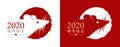 Chinese New Year 2020 of the Rat. Vector card design. Hand drawn red stamp with rat symbol. China zodiac animal symbol.