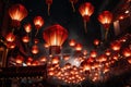 Chinese new year. Red chinese lantern in mid-autumn festival. Hanging paper lanterns glowing. Royalty Free Stock Photo