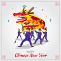 Chinese new year red dragon dance illustration