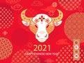 2021 Chinese New Year red greeting card with bull.