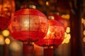 Chinese New Year Red Lantern with some paper inside. Festival in Asia night light lit up decorations Royalty Free Stock Photo