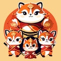 Chinese New Year of the Red Panda. Vector illustration of a cute little red panda in a red costume. AI Generated Royalty Free Stock Photo