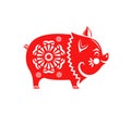 Chinese New Year 2019 red paper cut pig isolated Royalty Free Stock Photo