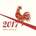 2017 Chinese New Year of the Red Rooster with ornament. Silhouette of red with crown. The zodiac symbol. Elements for design Royalty Free Stock Photo