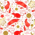 Chinese new year red watercolor rat background Royalty Free Stock Photo