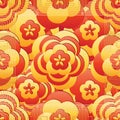 Chinese New Year red yellow geo flower lace seamless pattern Royalty Free Stock Photo