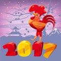 Chinese new year, rooster, background Chinese landscape