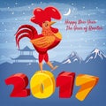 Chinese new year, rooster, background Chinese landscape