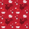 2024 Chinese New Year Rooster seamless red Pattern traditional design vector template