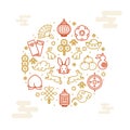 Chinese New Year Round Design Template Thin Line Icon Concept. Vector Royalty Free Stock Photo